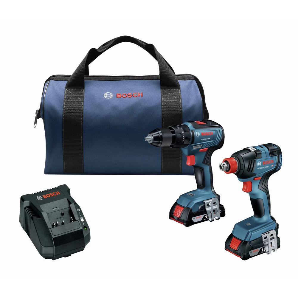 Factory Reconditioned Bosch GXL18V-240B22-RT 18V Brushless Lithium-Ion 1/2 In. Hammer Drill Driver And 1/4 In. And 1/2 In. 2-in-1 Bit/Socket Impact Driver Combo Kit With 2 Batteries (2 Ah) 3 Factory Reconditioned Bosch GXL18V-240B22-RT 18V Brushless Lithium-Ion 1/2 In. Hammer Drill Driver And 1/4 In. And 1/2 In. 2-in-1 Bit/Socket Impact Driver Combo Kit With 2 Batteries (2 Ah)