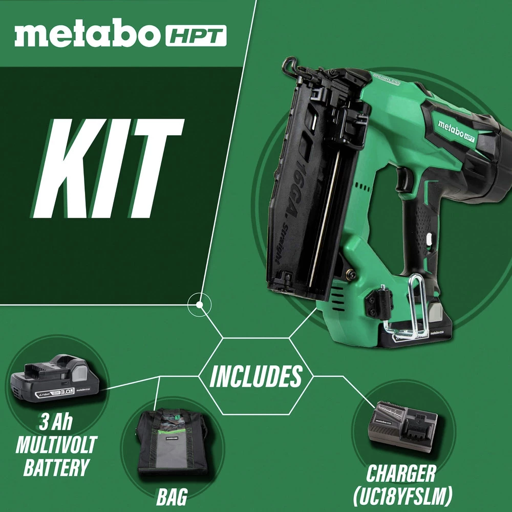 Factory Reconditioned Metabo HPT NT1865DMMR 18V Brushless Lithium-Ion 16 Gauge Cordless Straight Brad Nailer Kit (3 Ah) 4 Factory Reconditioned Metabo HPT NT1865DMMR 18V Brushless Lithium-Ion 16 Gauge Cordless Straight Brad Nailer Kit (3 Ah) - Image 2