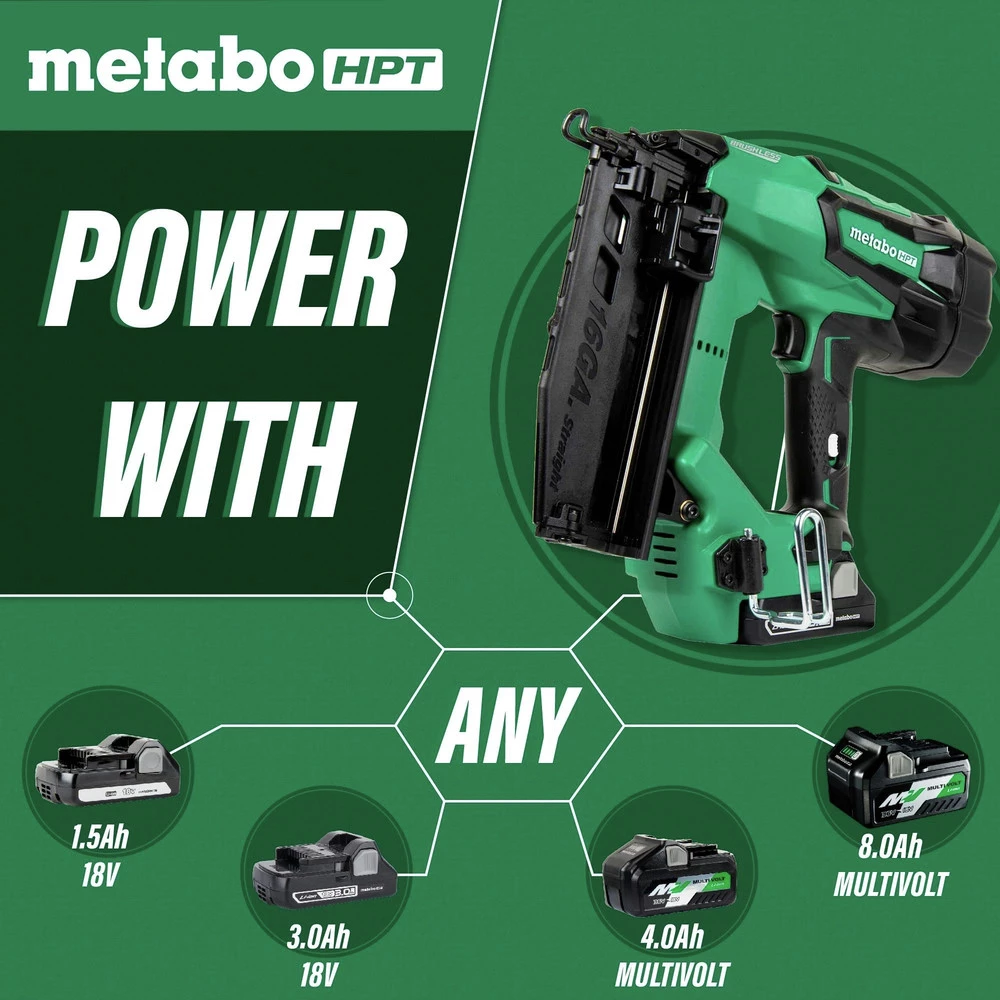 Factory Reconditioned Metabo HPT NT1865DMMR 18V Brushless Lithium-Ion 16 Gauge Cordless Straight Brad Nailer Kit (3 Ah) 5 Factory Reconditioned Metabo HPT NT1865DMMR 18V Brushless Lithium-Ion 16 Gauge Cordless Straight Brad Nailer Kit (3 Ah) - Image 3