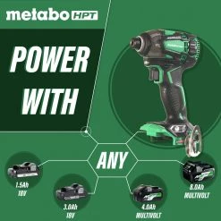 Factory Reconditioned Metabo HPT WH18DBDL2Q4M 18V Brushless Lithium-Ion 1/4 In. Cordless Triple Hammer Impact Driver (Tool Only) -RECONDITIONED PRODUCTS Store mhprwh18dbdl2q4 b