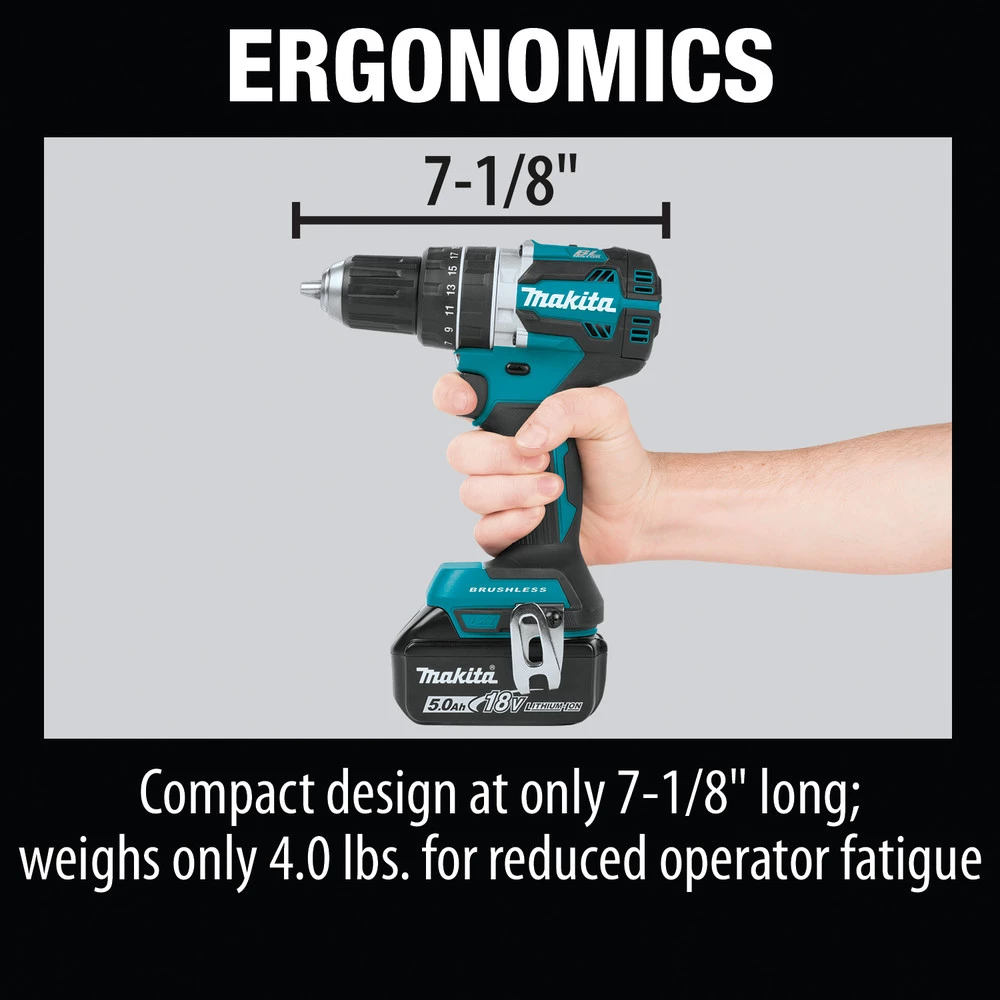 Factory Reconditioned Makita XPH12T-R 18V LXT Compact Brushless Lithium-Ion 1/2 In. Cordless Hammer Drill Driver Kit With 2 Batteries (5 Ah) 10 Factory Reconditioned Makita XPH12T-R 18V LXT Compact Brushless Lithium-Ion 1/2 In. Cordless Hammer Drill Driver Kit With 2 Batteries (5 Ah) - Image 8
